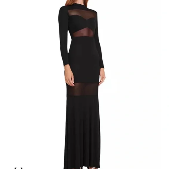 STAUD Black Cut-Out Semi Sheer Long Sleeve Paneled Maxi Dress - Picture 3 of 8
